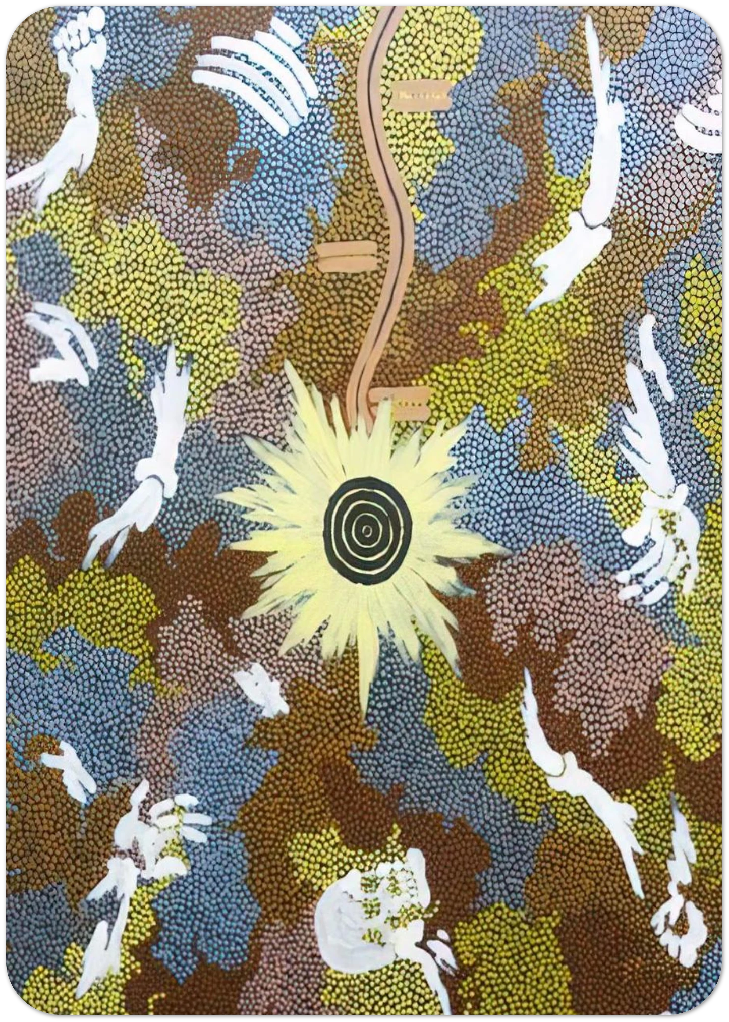 Lightning Dreaming  Mount Allen - 1990 By Clifford Possum Tjapaltjarri Pack of 10 Post Cards | Clifford Possum Tjapaltjarri Post Cards | A6 (10.5 x 14.8 cm) - 4.1 x 5.8 inches
