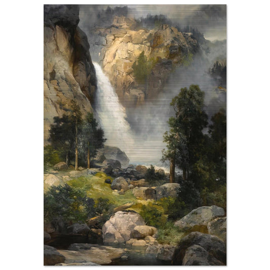 Cascade Falls, Yosemite - Thomas Moran Brushed Aluminum Print - 70x100 cm / 28x40 inches | Thomas Moran Aluminum Print | Thomas Moran Prints