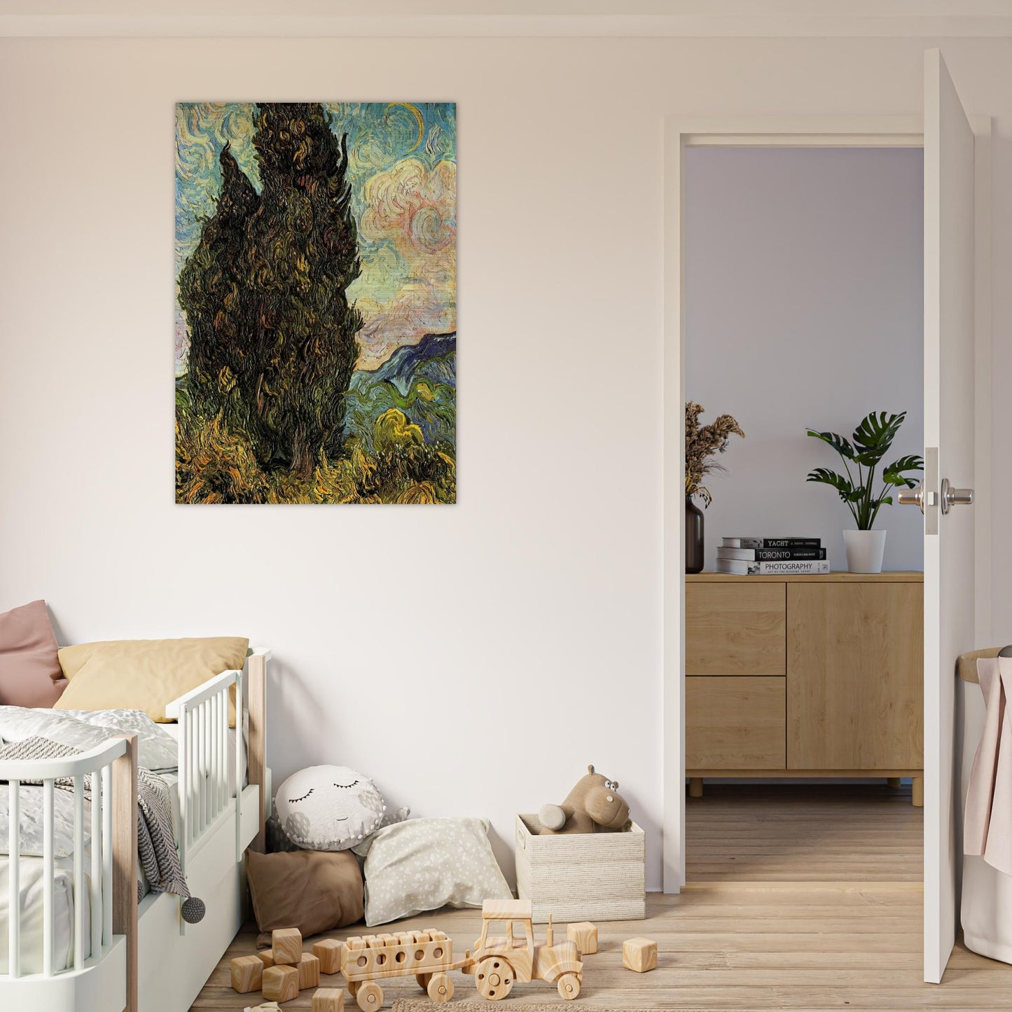 Two Cypresses - Vincent van Gogh Brushed Aluminum Print - 70x100 cm / 28x40 inches | Vincent van Gogh Aluminum Print | Vincent van Gogh Prints