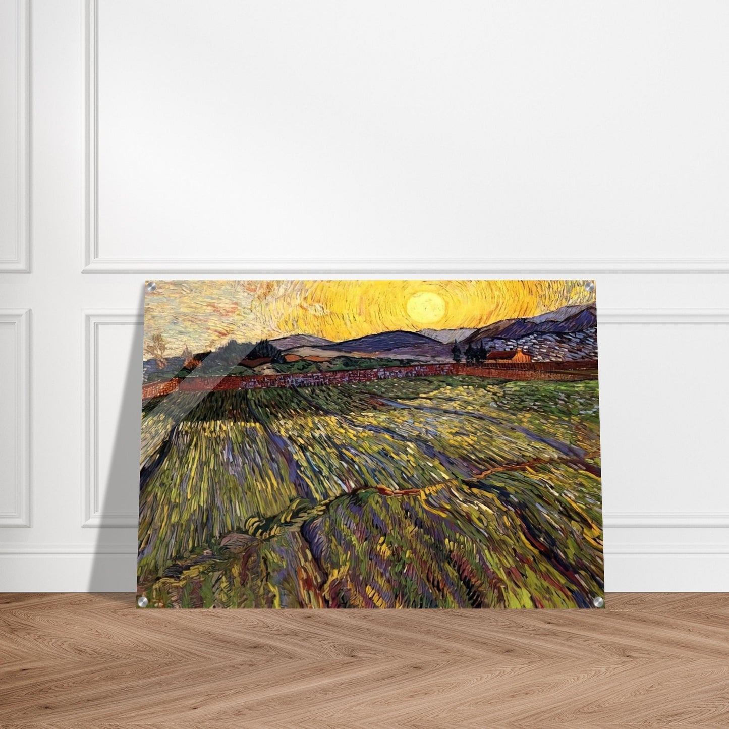 Wheat Field with Rising Sun - Vincent van Gogh Acrylic Print - 70x100 cm / 28x40″ inches | Vincent van Gogh Wall Art | Vincent van Gogh Prints