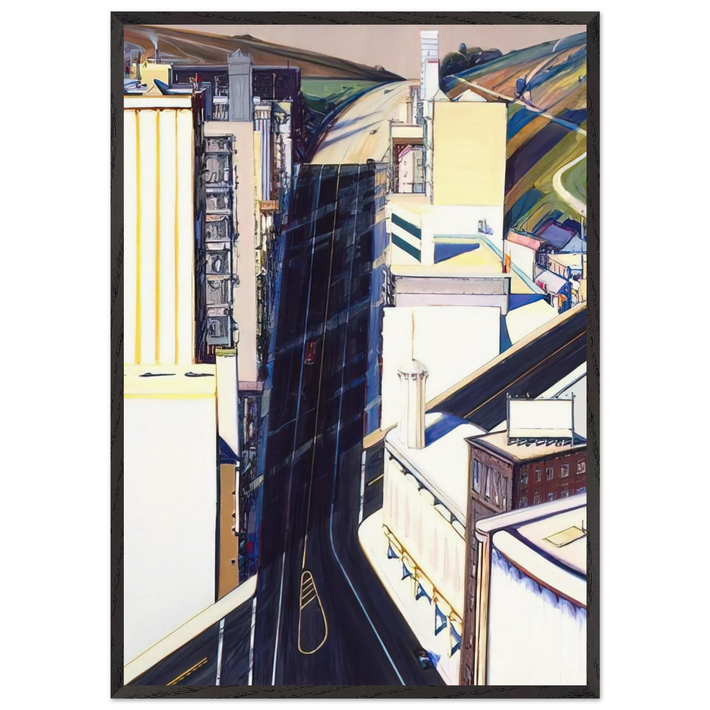 Sunset Streets - 1985 - Wayne Thiebaud Framed Art Print – Black Wooden Frame - Default Title - -Framed Art Print