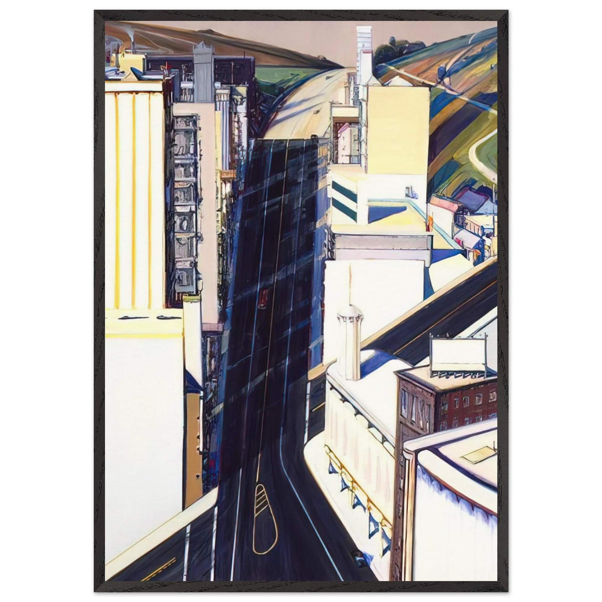 Sunset Streets - 1985 - Wayne Thiebaud Framed Art Print – Black Wooden Frame - Default Title - -Framed Art Print