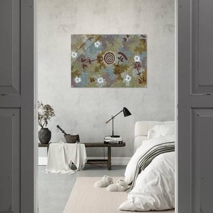 Rock Wallaby Dreaming - 1988 - Clifford Possum Tjapaltjarri Acrylic Print - 70x100 cm / 28x40″ inches | Clifford Possum Tjapaltjarri Wall Art | Clifford Possum Tjapaltjarri Prints
