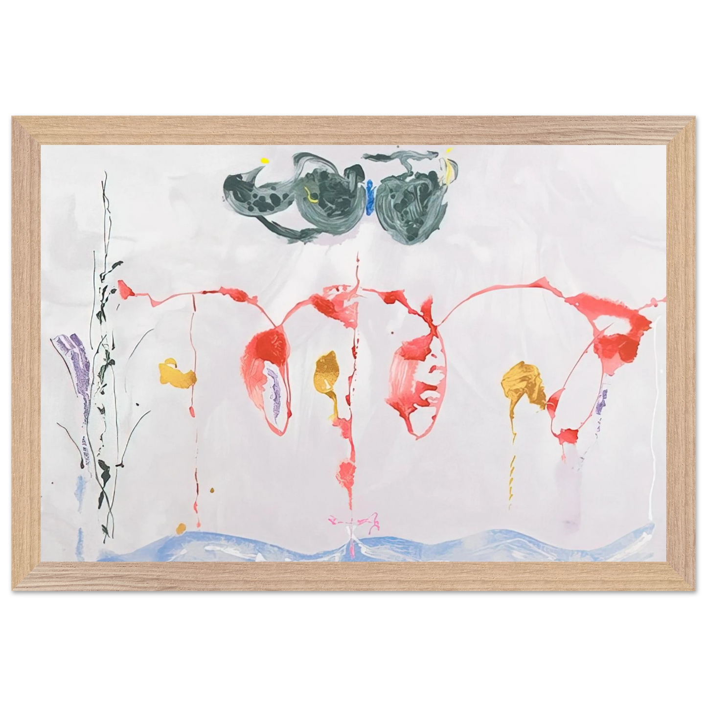 Helen Frankenthaler - Aerie - 2009 Wall art - 28x43  cm / XL (11x17 inches) - Premium Wooden Framed Poster With Fine Art Paper - Black frame
