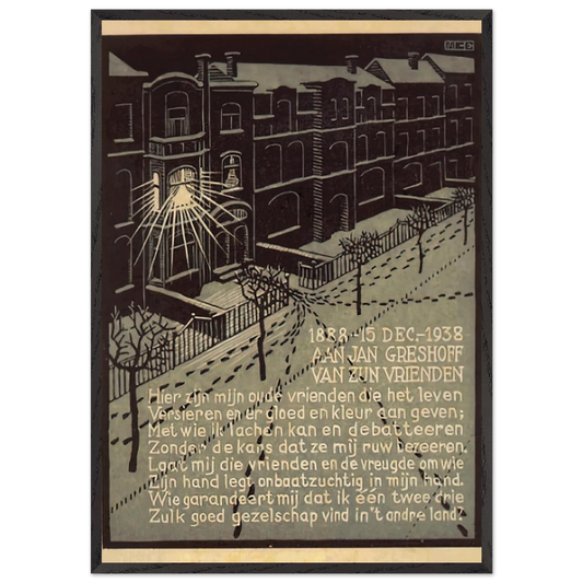 BIRTHDAY CARD FOR G GERSHOFF NOVEMBER 1938 1938 - MC Escher Framed Art Print – Black Wooden Frame - Default Title - -Framed Art Print