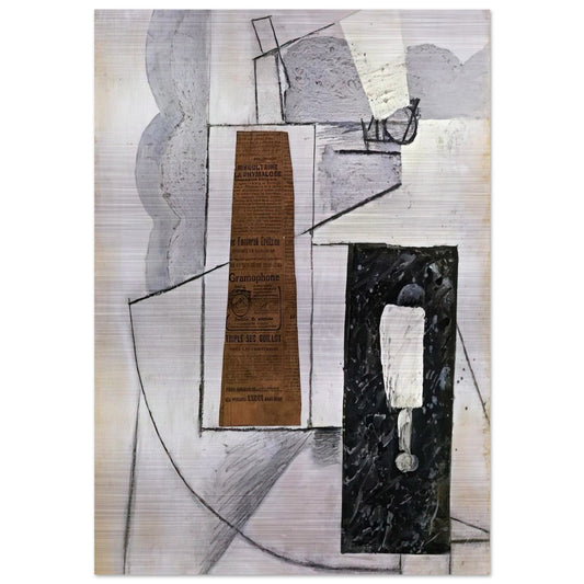 BOTTLE AND GLASS 1 - Juan Gris Brushed Aluminum Print - 70x100 cm / 28x40 inches | Juan Gris Aluminum Print | Juan Gris Prints
