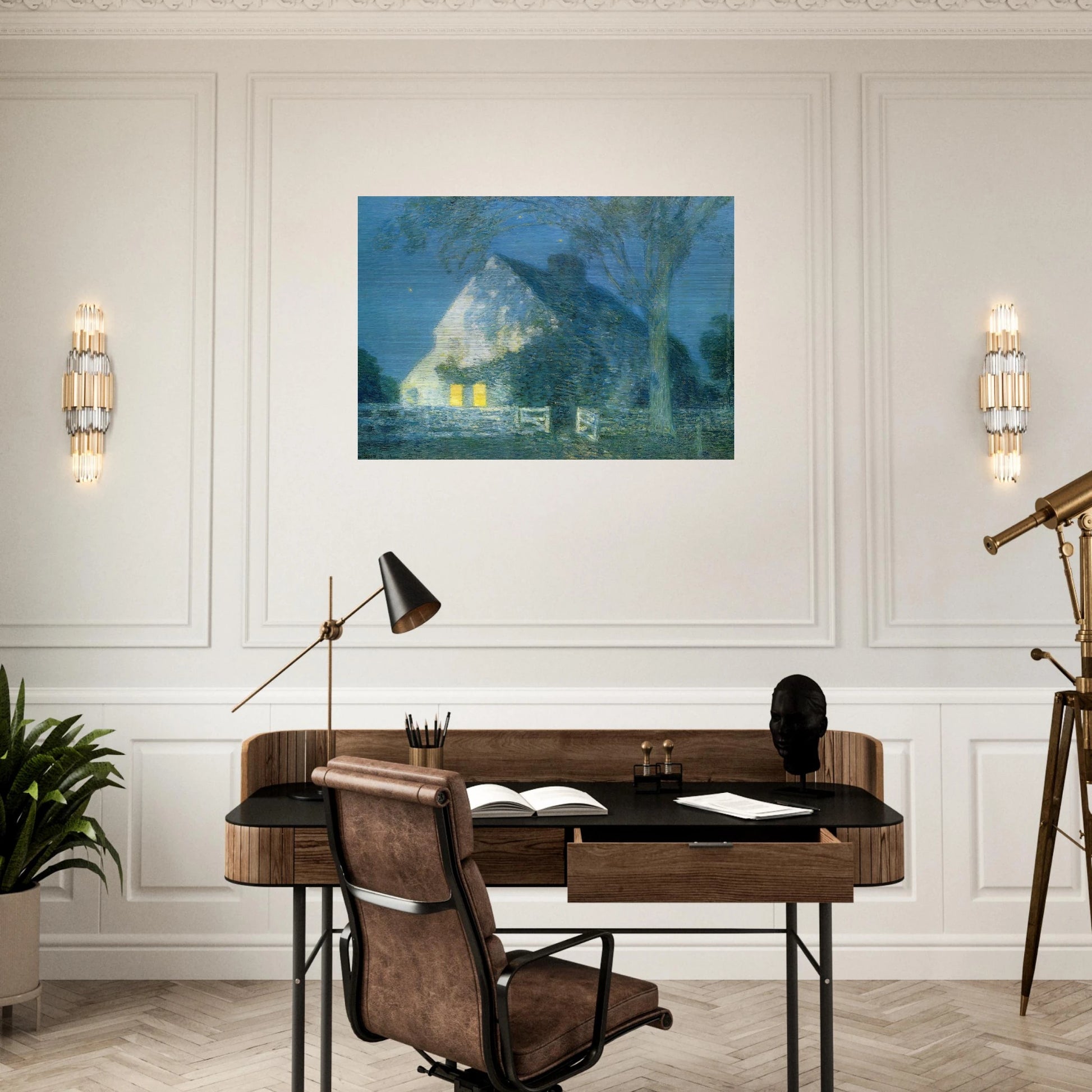 Moonlight, the Old House - Childe Hassam Brushed Aluminum Print - 70x100 cm / 28x40 inches | Childe Hassam Aluminum Print | Childe Hassam Prints