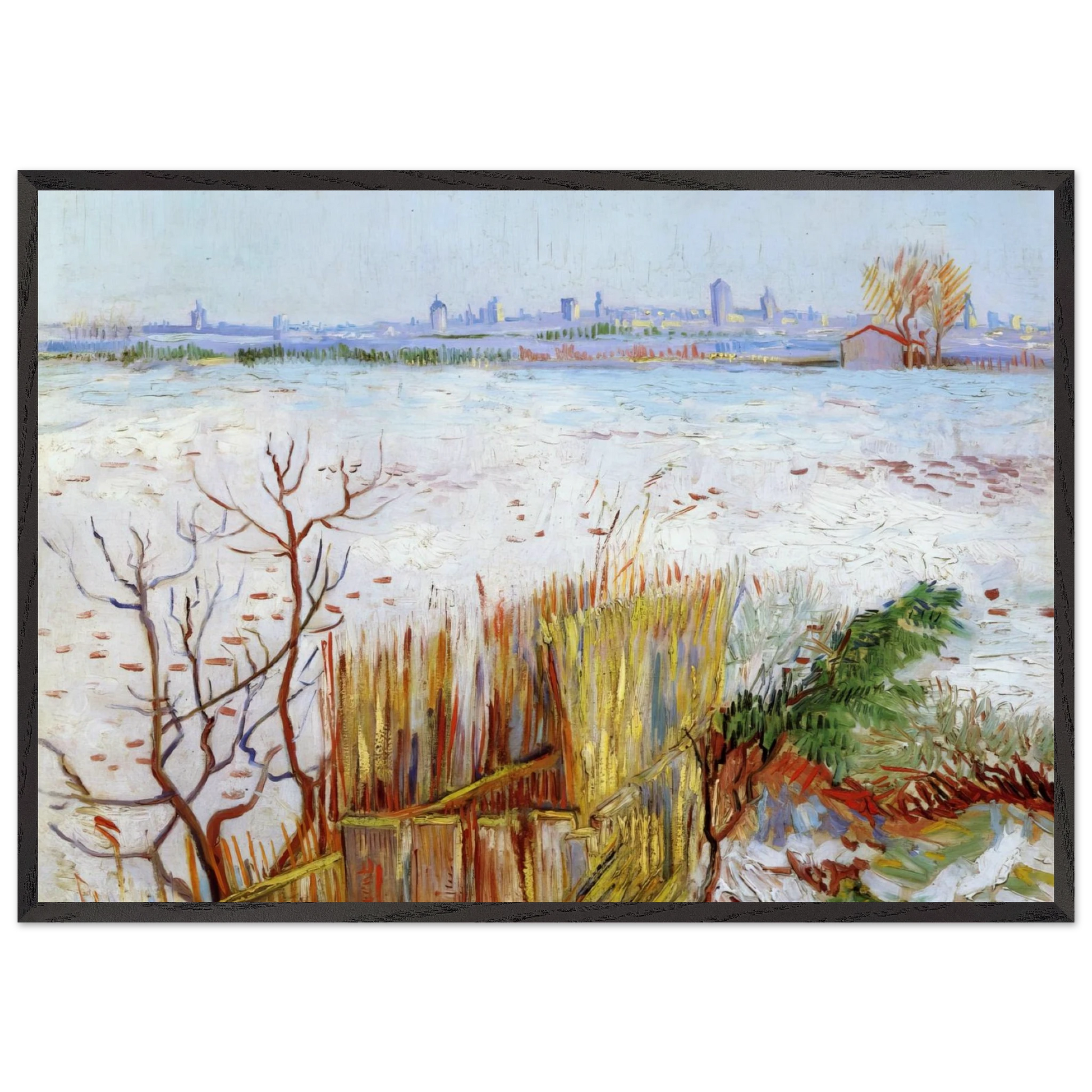 Snowy Landscape with Arles in the Background - Vincent van Gogh Framed Art Print – Black Wooden Frame - Default Title - -Framed Art Print