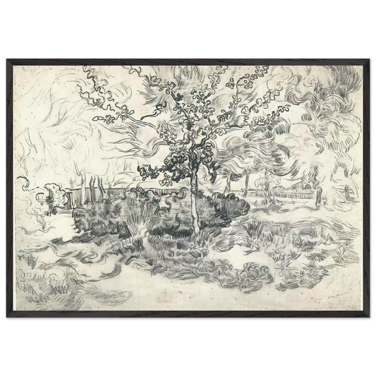 Garden of the Asylum - Vincent van Gogh 70x100 cm / 28x40 inches Framed Art Print – Black Wooden Frame