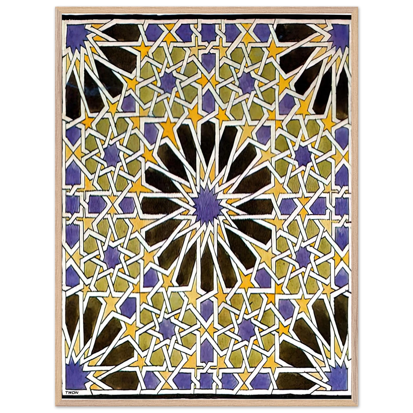 MC Escher - MURAL MOSAIC IN THE ALHAMBRA Wall Art - 21x29.7 cm / 8x12" - Premium Wooden Framed Poster With Fine Art Paper - Wood frame
