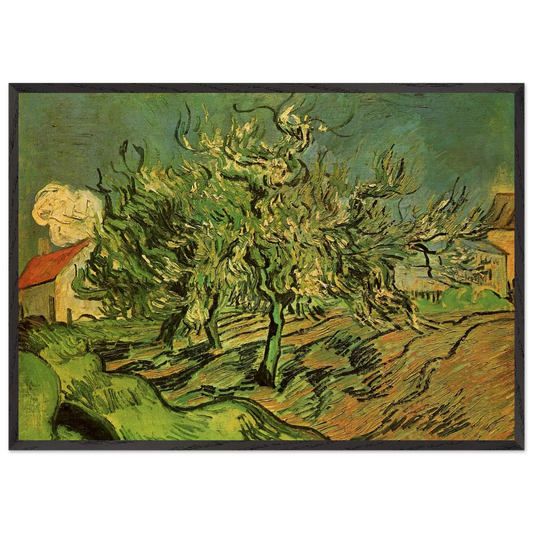 Landscape with Three Trees and a House - Vincent van Gogh 70x100 cm / 28x40 inches Framed Art Print – Black Wooden Frame