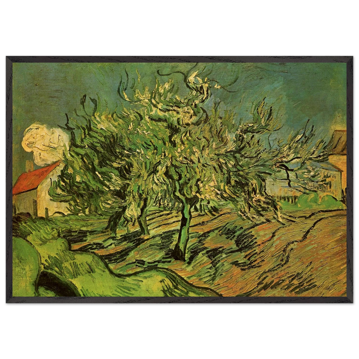 Landscape with Three Trees and a House - Vincent van Gogh 70x100 cm / 28x40 inches Framed Art Print – Black Wooden Frame
