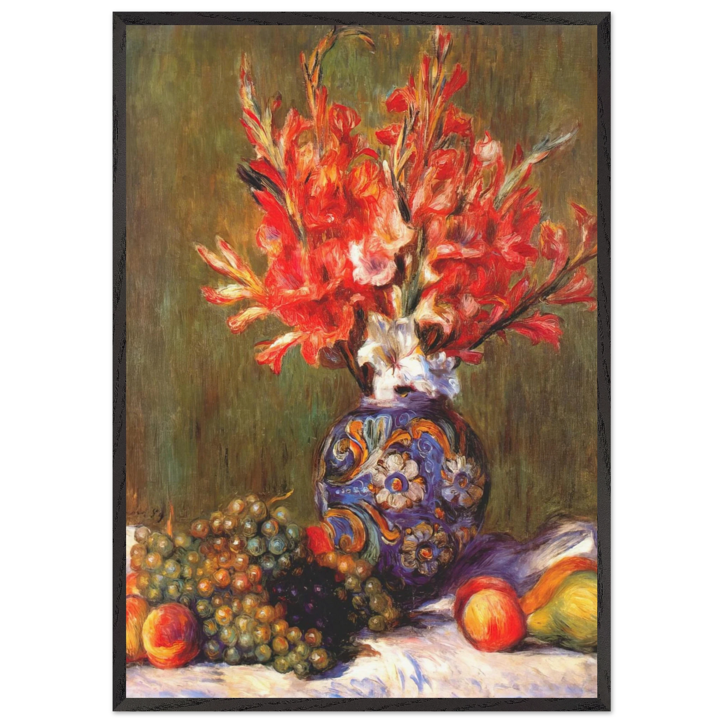Still Life Flowers and Fruit - Pierre-Auguste Renoir Framed Art Print – Black Wooden Frame - Default Title - -Framed Art Print