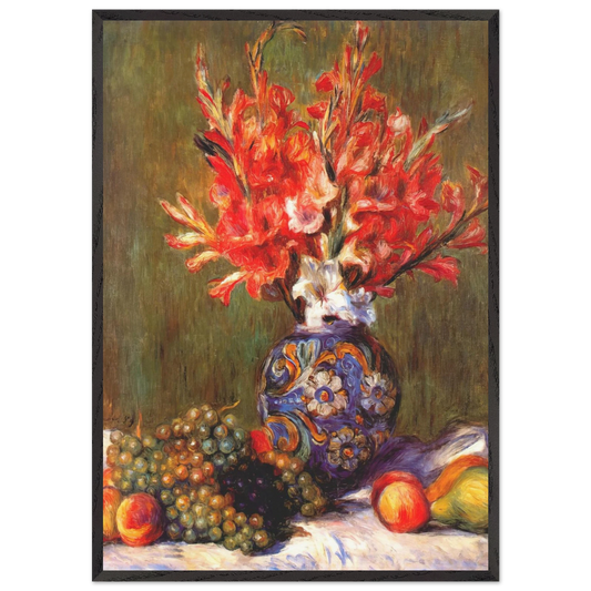 Still Life Flowers and Fruit - Pierre-Auguste Renoir 70x100 cm / 28x40 inches Framed Art Print – Black Wooden Frame