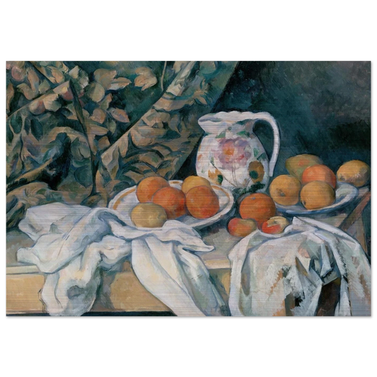 Still Life with Curtain and Flowered Pitcher - Paul Cézanne Brushed Aluminum Print - 70x100 cm / 28x40 inches | Paul Cézanne Aluminum Print | Paul Cézanne Prints