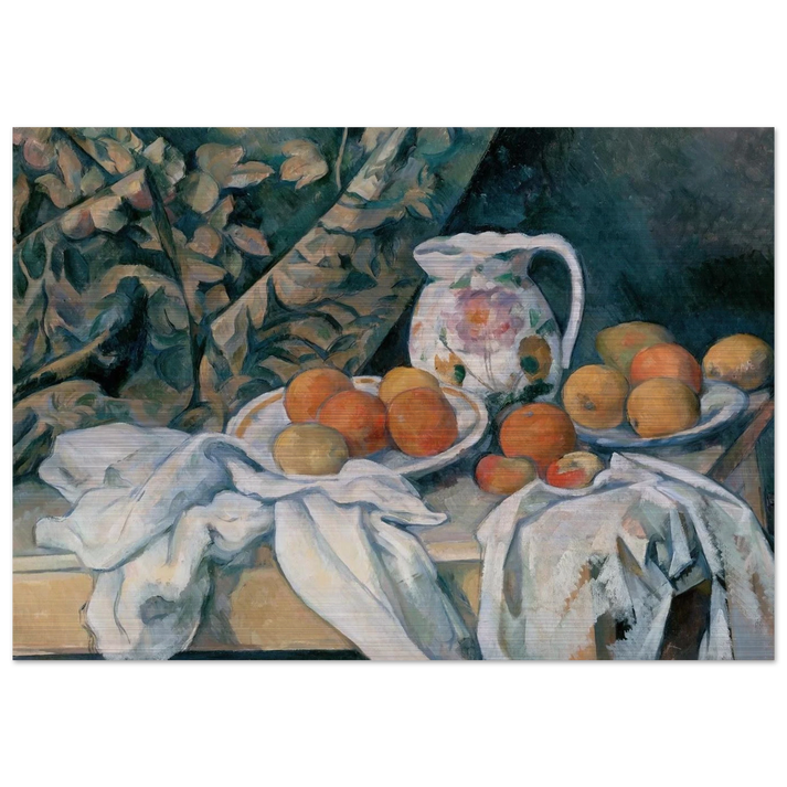 Still Life with Curtain and Flowered Pitcher - Paul Cézanne Brushed Aluminum Print - 70x100 cm / 28x40 inches | Paul Cézanne Aluminum Print | Paul Cézanne Prints