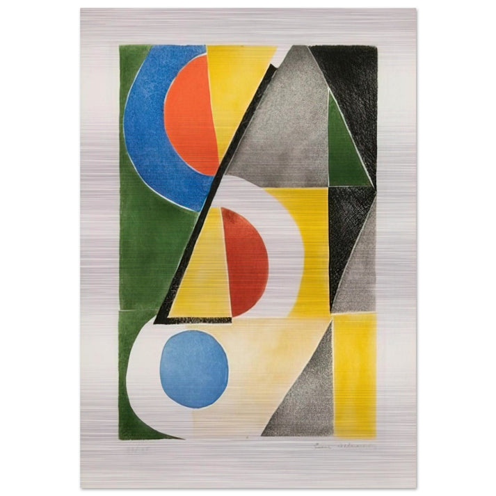 ABSTRACT COMPOSITION WITH TRIANGLES AND SEMICIRCLES - Sonia Delaunay Brushed Aluminum Print - 70x100 cm / 28x40 inches | Sonia Delaunay Aluminum Print | Sonia Delaunay Prints