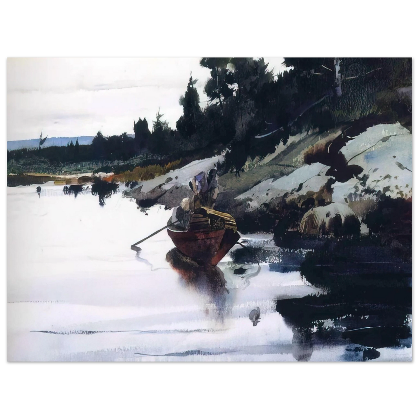 Andrew Wyeth - TURKEY COVE LEDGE Wall Art - 30x40 cm / 12x16 inches - Premium Wooden Framed Poster With Fine Art Paper - Wood frame