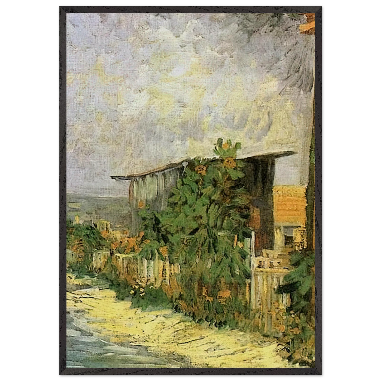 Montmartre Path with Sunflowers - Vincent van Gogh Framed Art Print – Black Wooden Frame - Default Title - -Framed Art Print