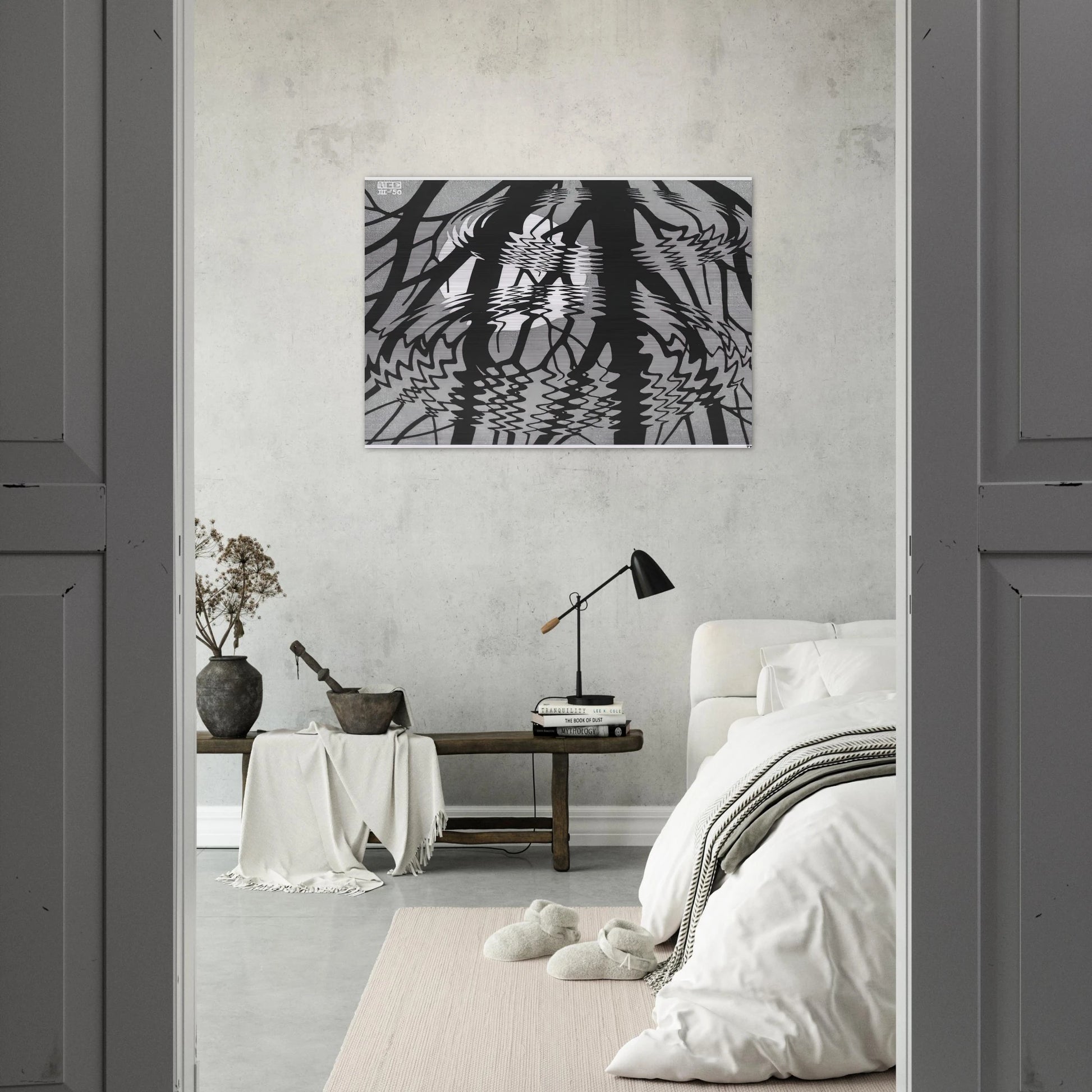 RIPPLED SURFACE - MC Escher Brushed Aluminum Print - 70x100 cm / 28x40 inches | MC Escher Aluminum Print | MC Escher Prints