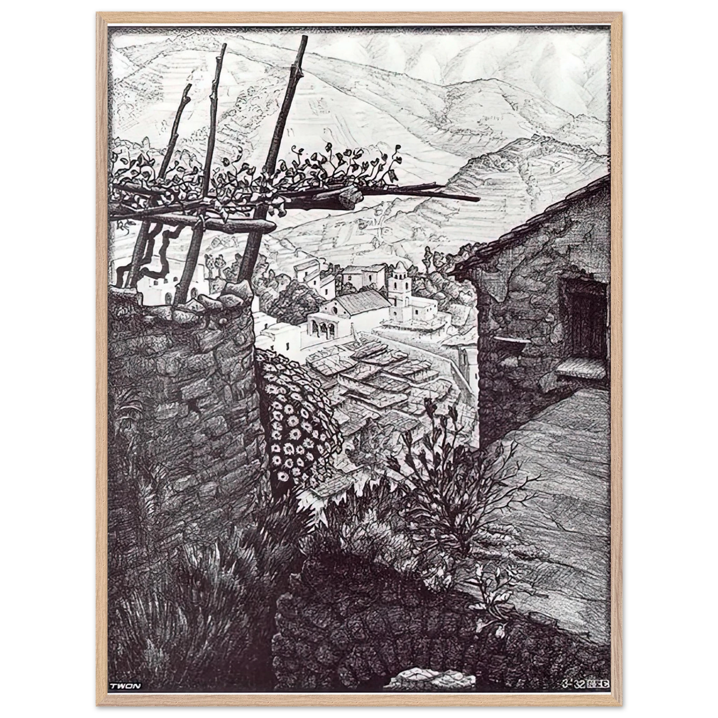 MC Escher - THE HAMLET OF TURELLO SOUTHERN ITALY Wall Art - 30x40 cm / 12x16 inches - Fine Art Poster - -
