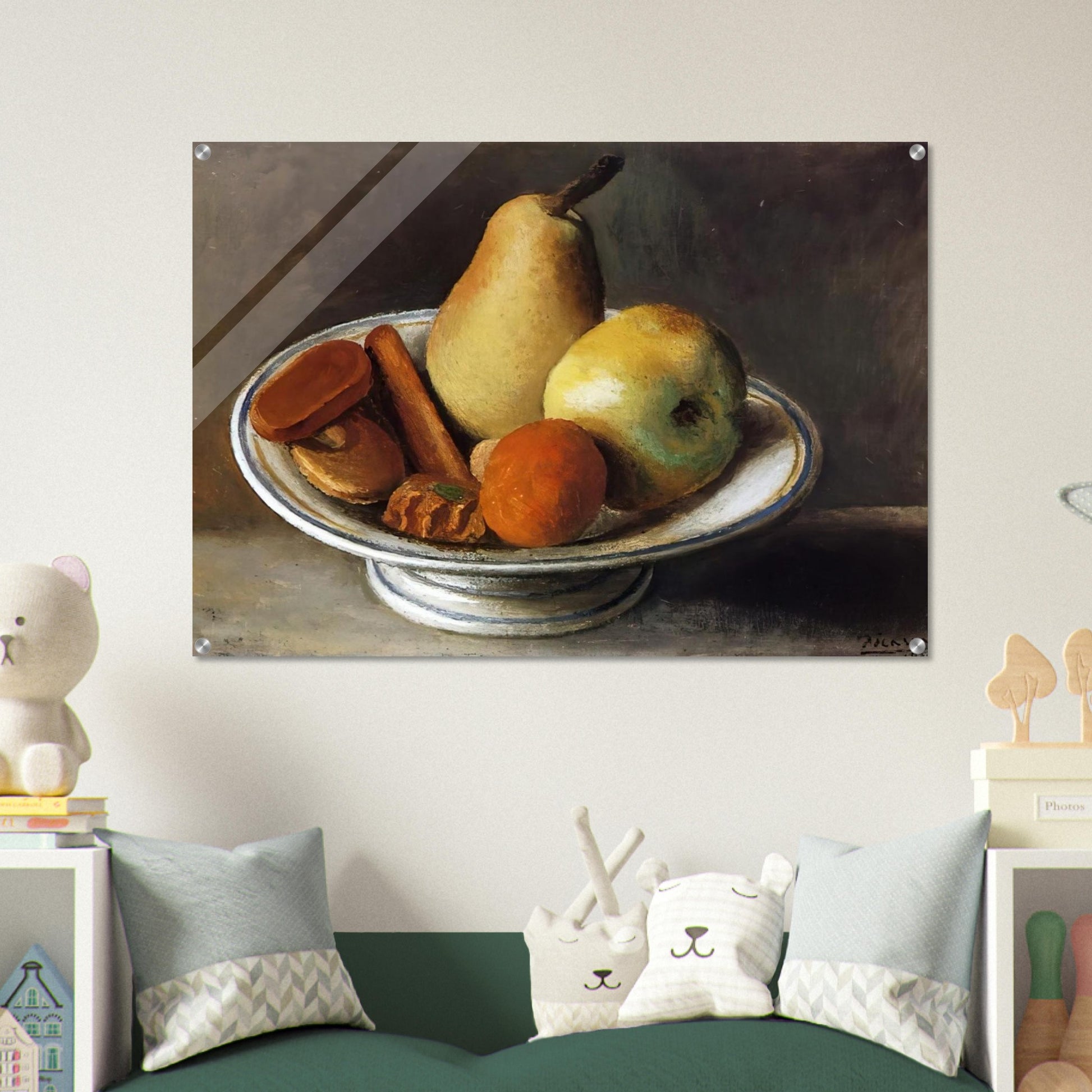 Fruit Bowl with Fruit - 1918 - Pablo Picasso Acrylic Print - 70x100 cm / 28x40″ inches | Pablo Picasso Wall Art | Pablo Picasso Prints