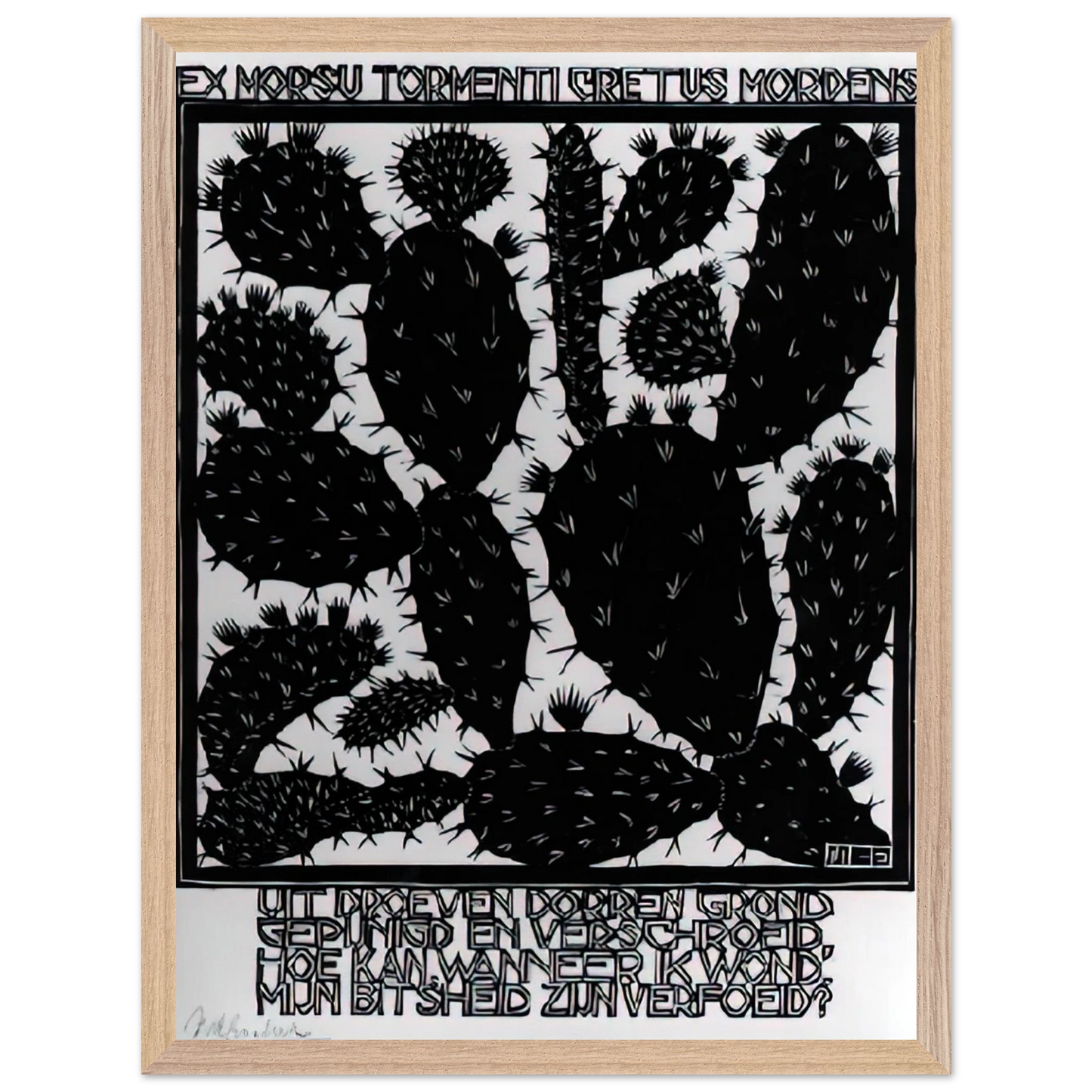 MC Escher - EMBLEMATA CACTUS Wall Art - 21x29.7 cm / 8x12" - Premium Wooden Framed Poster With Fine Art Paper - Wood frame