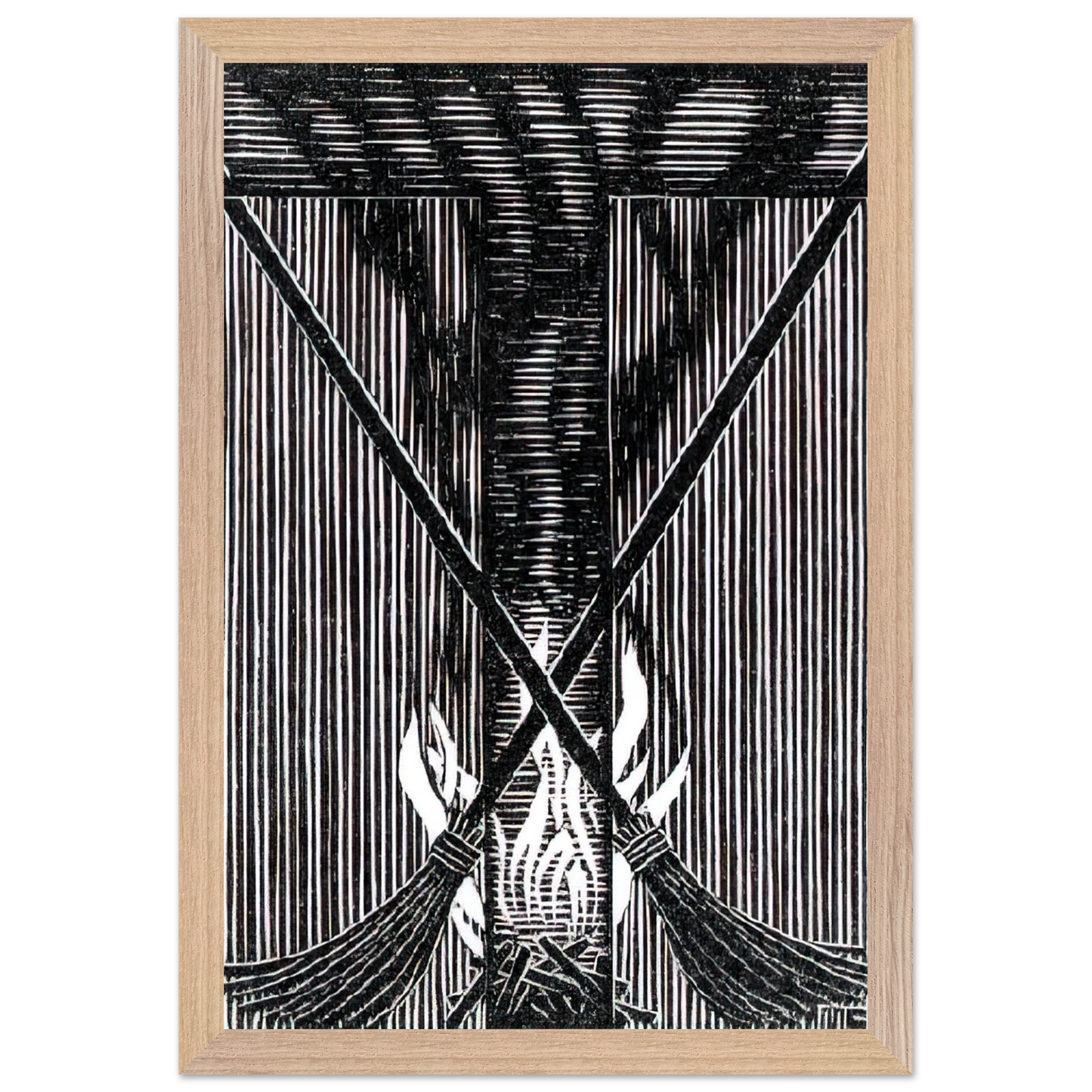 MC Escher - INITIAL T Wall Art - 21x29.7 cm / 8x12" - Premium Wooden Framed Poster With Fine Art Paper - Wood frame
