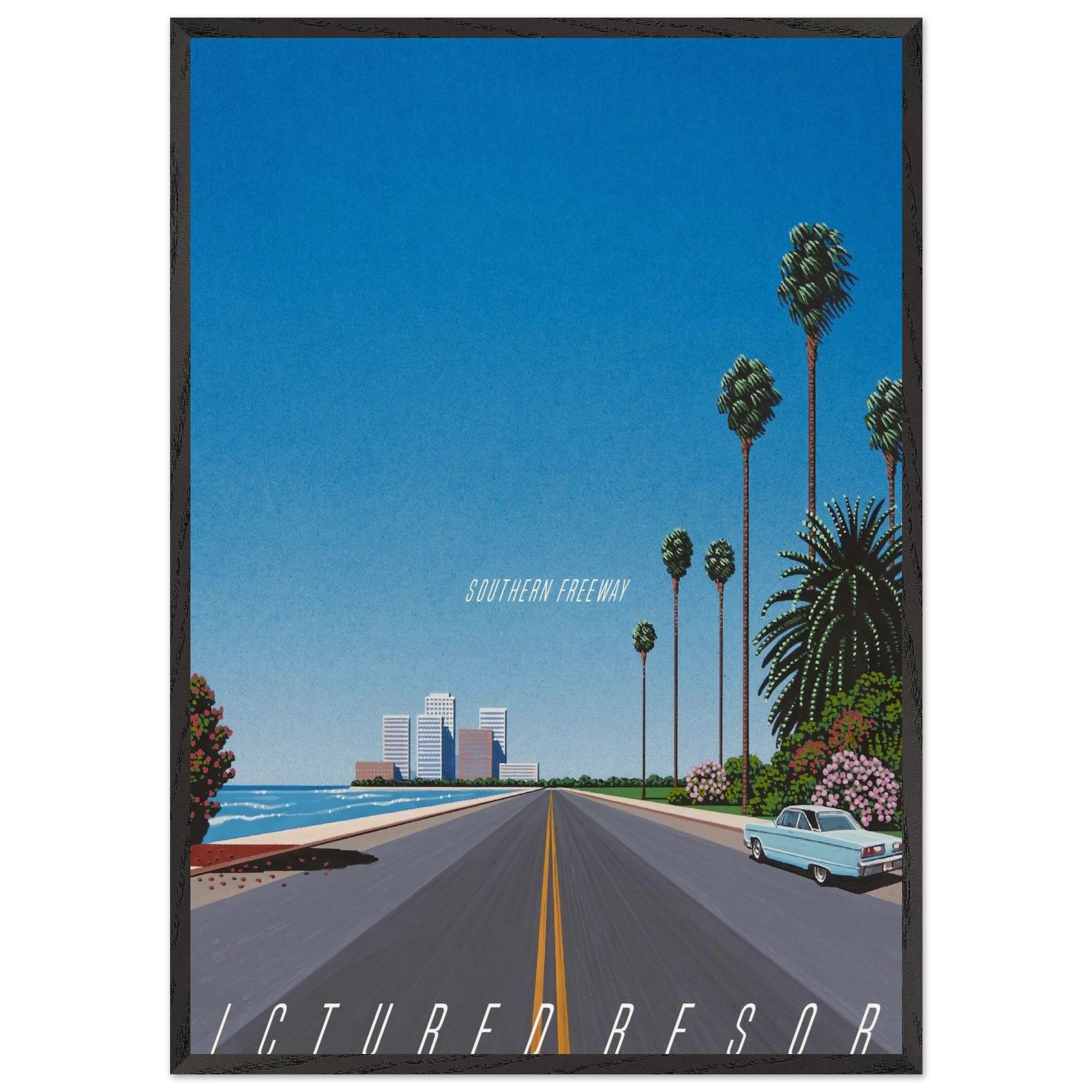 Southern Freeway Pictured Resort - Hiroshi Nagai Framed Art Print – Black Wooden Frame - Default Title - -Framed Art Print