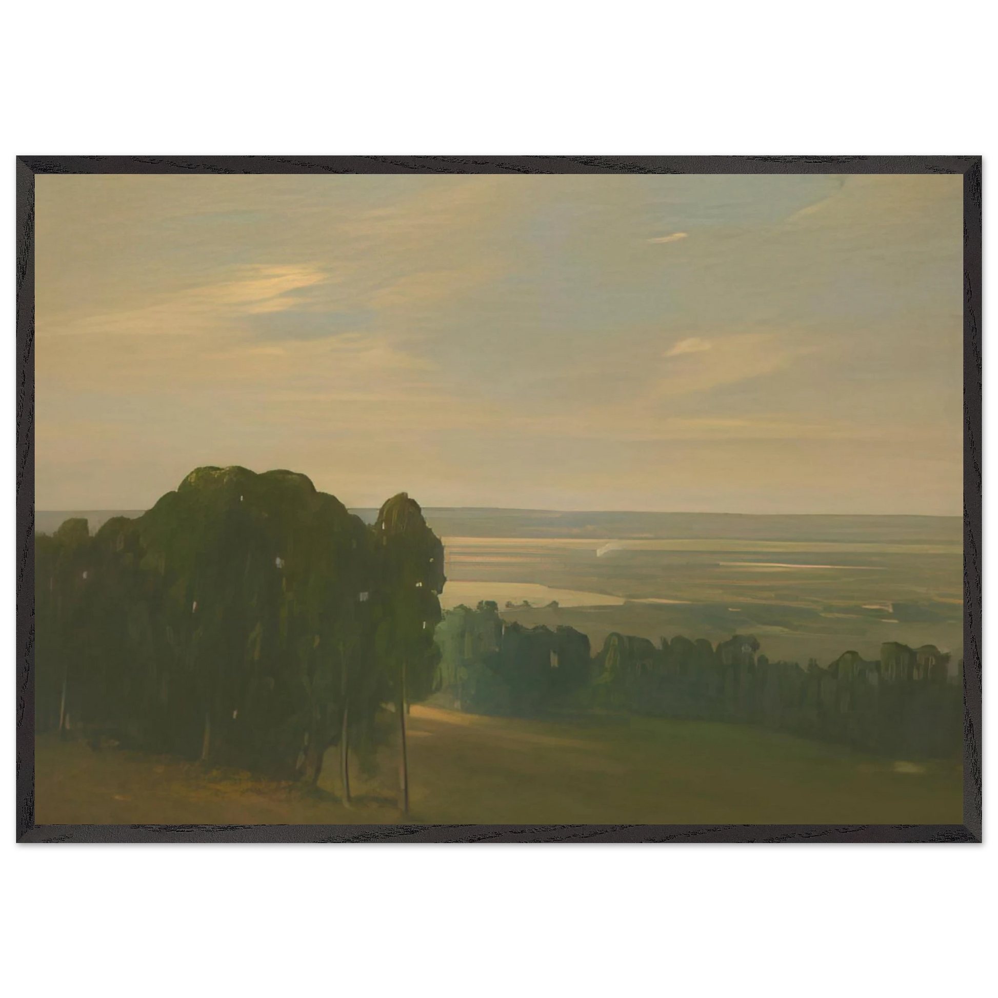 Eucalyptus Grove in a Vast Landscape - Tonalism - Xavier Martinez Framed Art Print – Black Wooden Frame - Default Title - -Framed Art Print