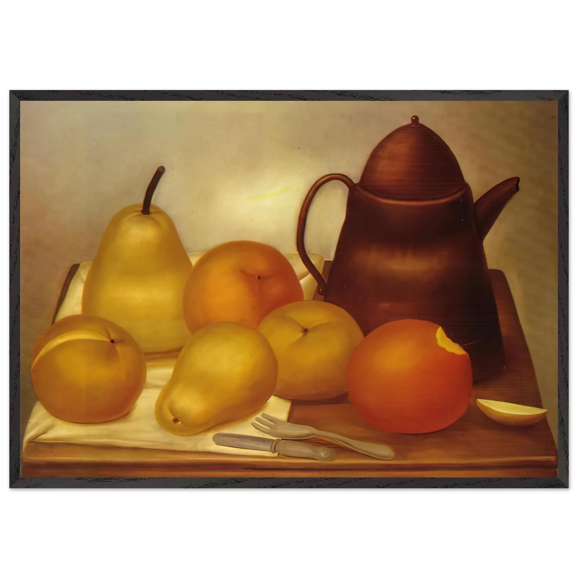 STILL LIFE WITH COFFEE POT N1 - Fernando Botero Framed Art Print – Black Wooden Frame - Default Title - -Framed Art Print