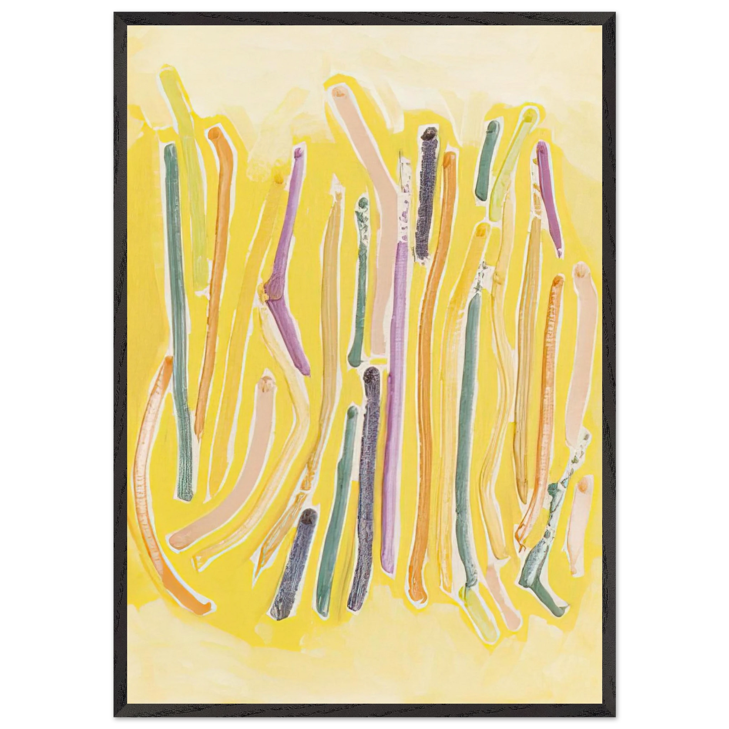 Yellow Line Painting - 1973 - Ronnie Landfield Framed Art Print – Black Wooden Frame - Default Title - -Framed Art Print