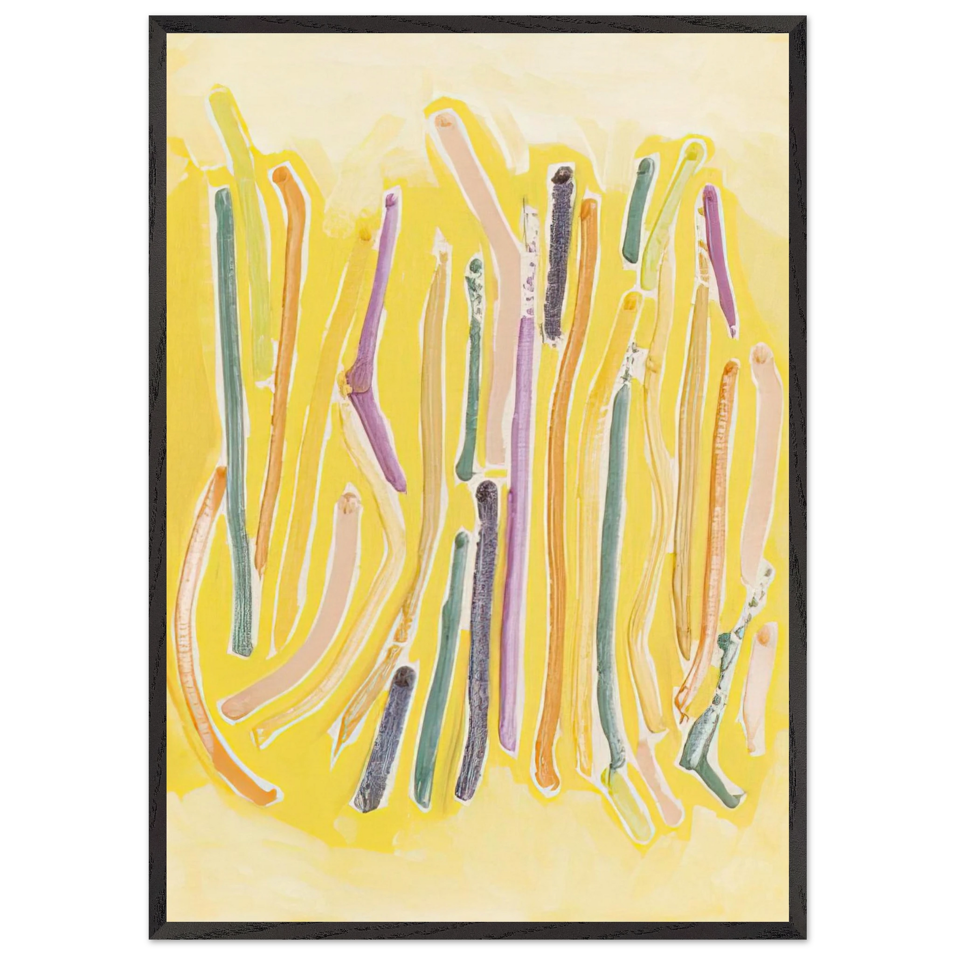 Yellow Line Painting - 1973 - Ronnie Landfield Framed Art Print – Black Wooden Frame - Default Title - -Framed Art Print