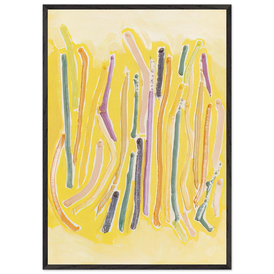 Yellow Line Painting - 1973 - Ronnie Landfield Framed Art Print – Black Wooden Frame - Default Title - -Framed Art Print