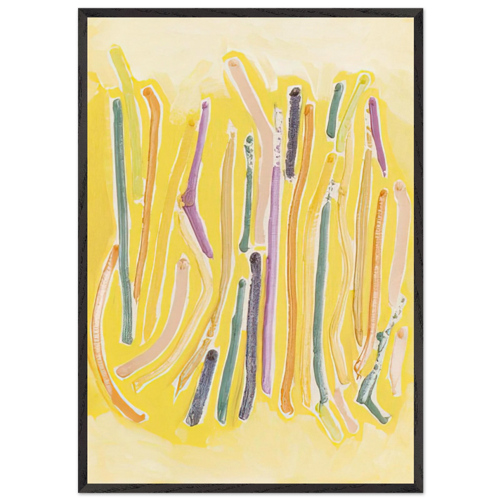 Yellow Line Painting - 1973 - Ronnie Landfield 70x100 cm / 28x40 inches Framed Art Print – Black Wooden Frame