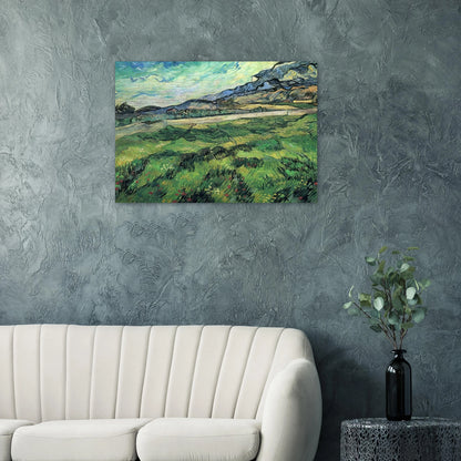 The Green Wheatfield behind the Asylum - Vincent van Gogh Brushed Aluminum Print - 70x100 cm / 28x40 inches | Vincent van Gogh Aluminum Print | Vincent van Gogh Prints