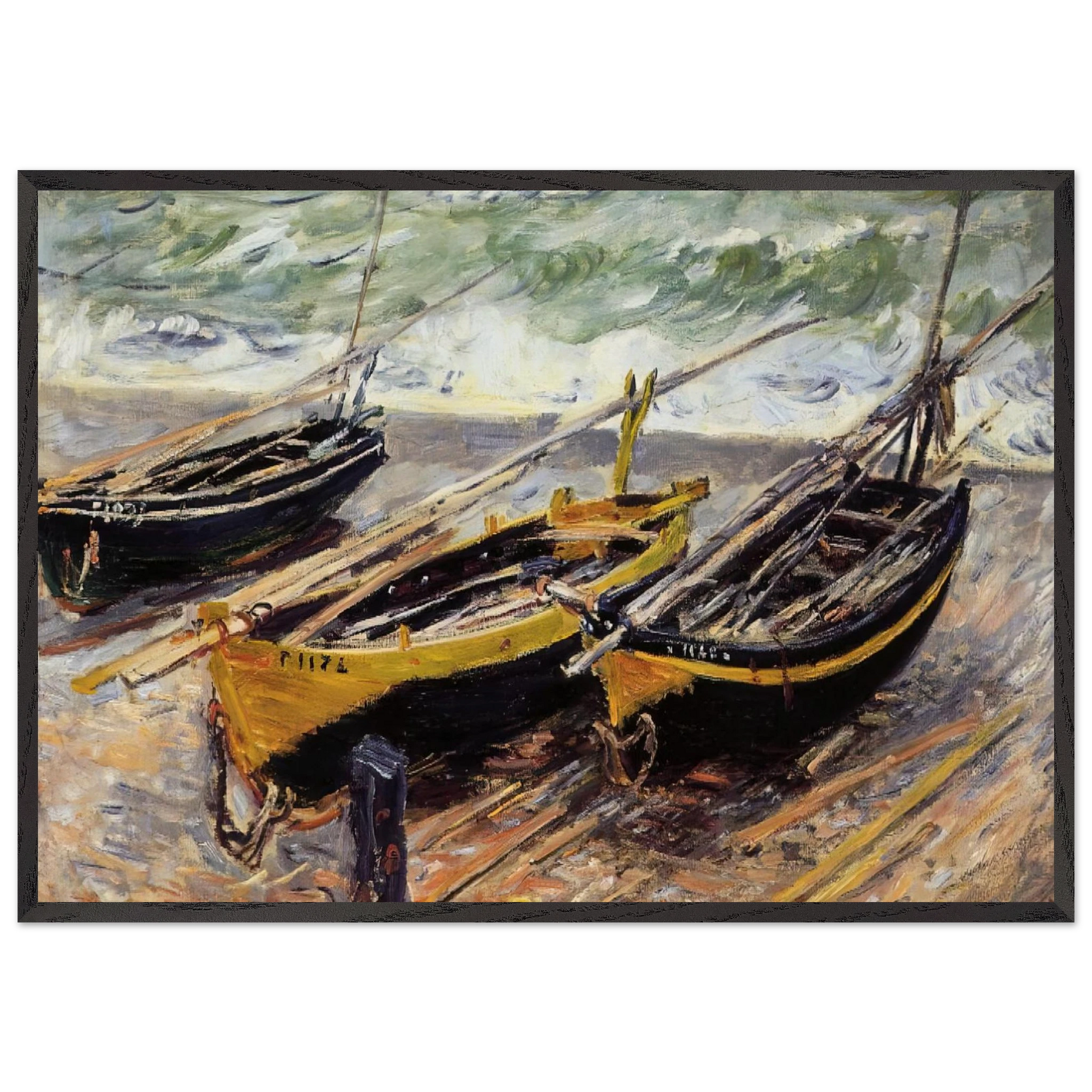 Three Fishing Boats - claude monet Framed Art Print – Black Wooden Frame - Default Title - -Framed Art Print