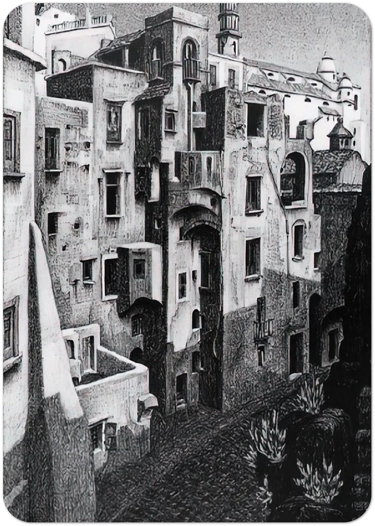 DILAPIDATED HOUSES IN ATRANI 1931 By MC Escher Pack of 10 Post Cards | MC Escher Post Cards | A6 (10.5 x 14.8 cm) - 4.1 x 5.8 inches