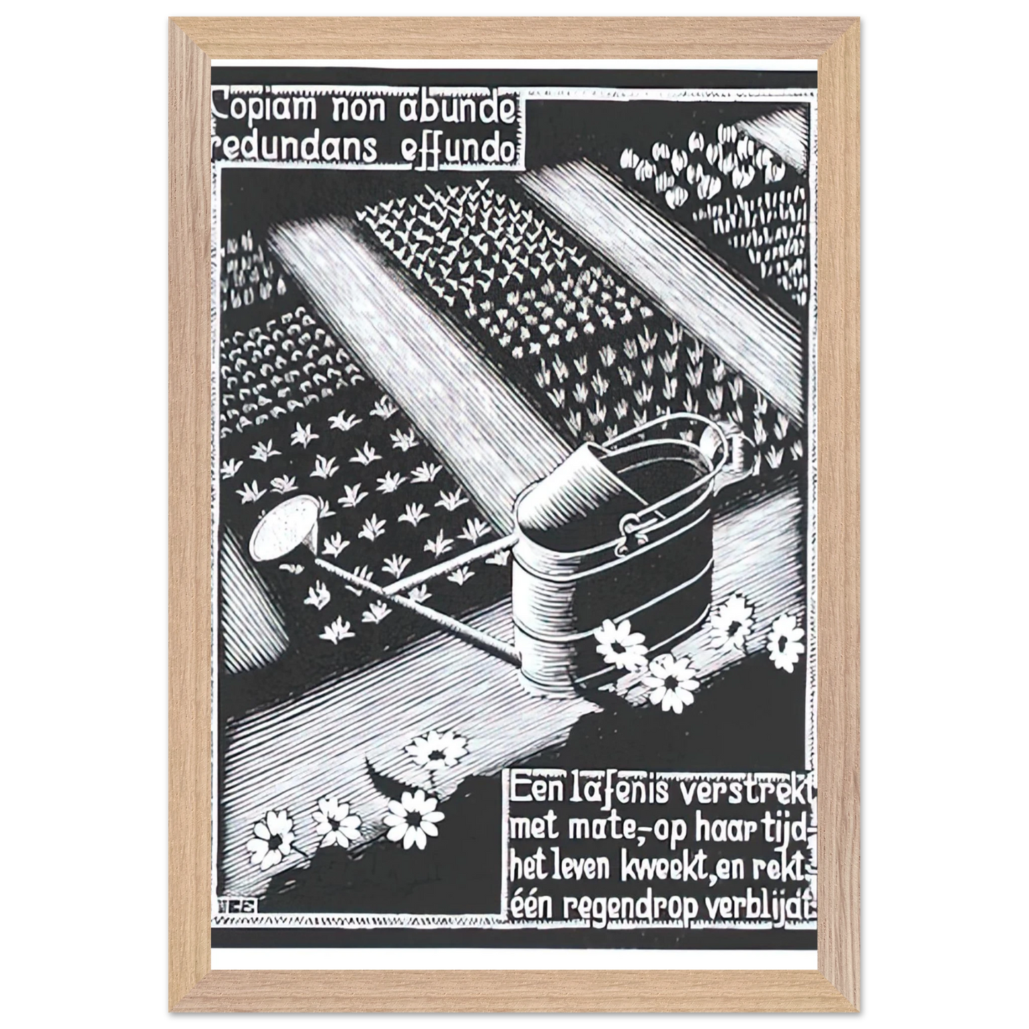 MC Escher - WATERINGCAN Wall Art - 60x80 cm / 24x32 inches - Premium Wooden Framed Poster With Fine Art Paper - Wood frame