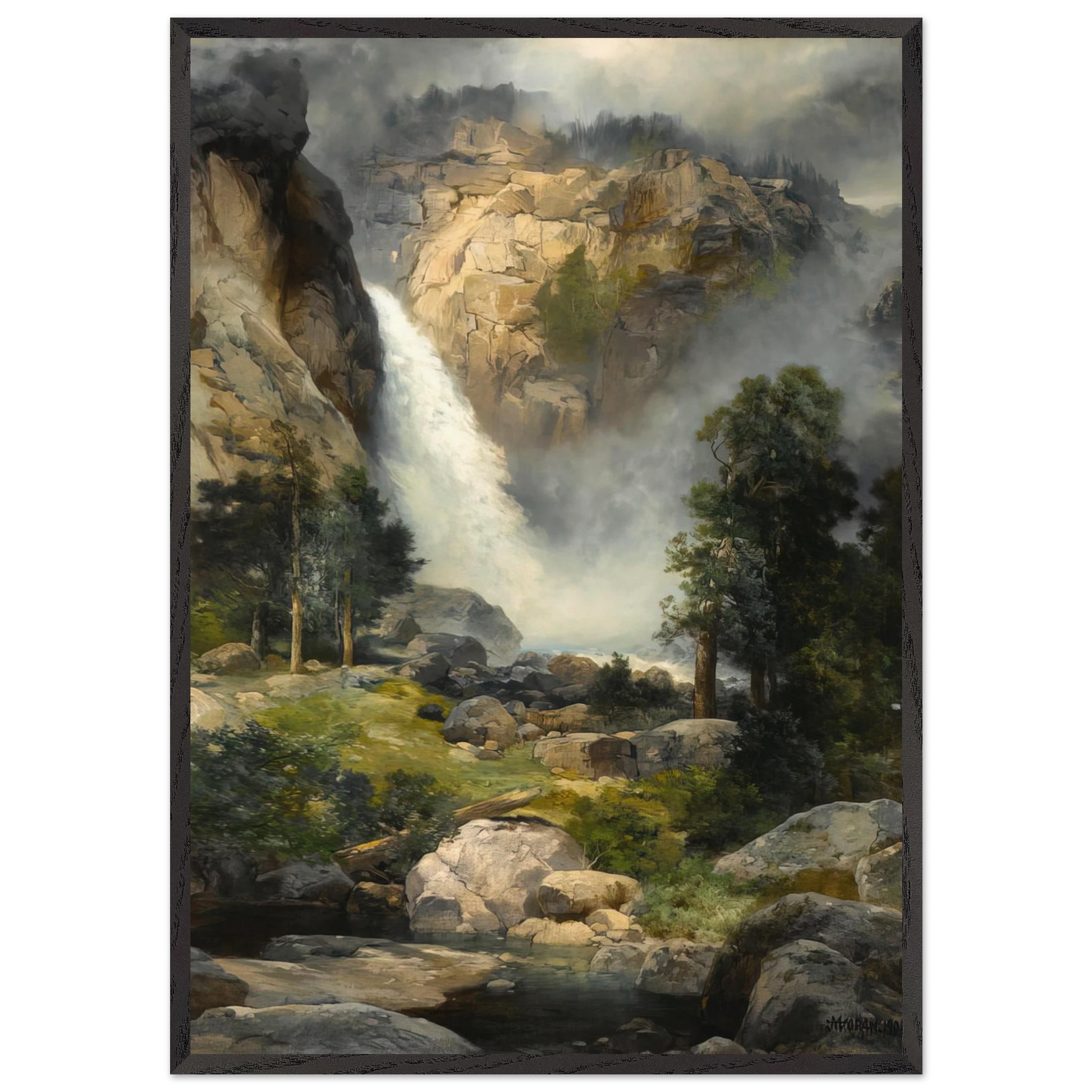 Cascade Falls Yosemite - Thomas Moran Framed Art Print – Black Wooden Frame - Default Title - -Framed Art Print