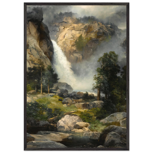 Cascade Falls Yosemite - Thomas Moran 70x100 cm / 28x40 inches Framed Art Print – Black Wooden Frame