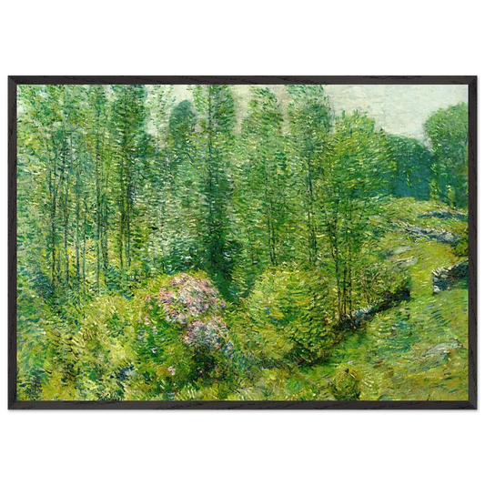 Spring Landscape with a Farmer and White Horse - Childe Hassam Framed Art Print – Black Wooden Frame - Default Title - -Framed Art Print