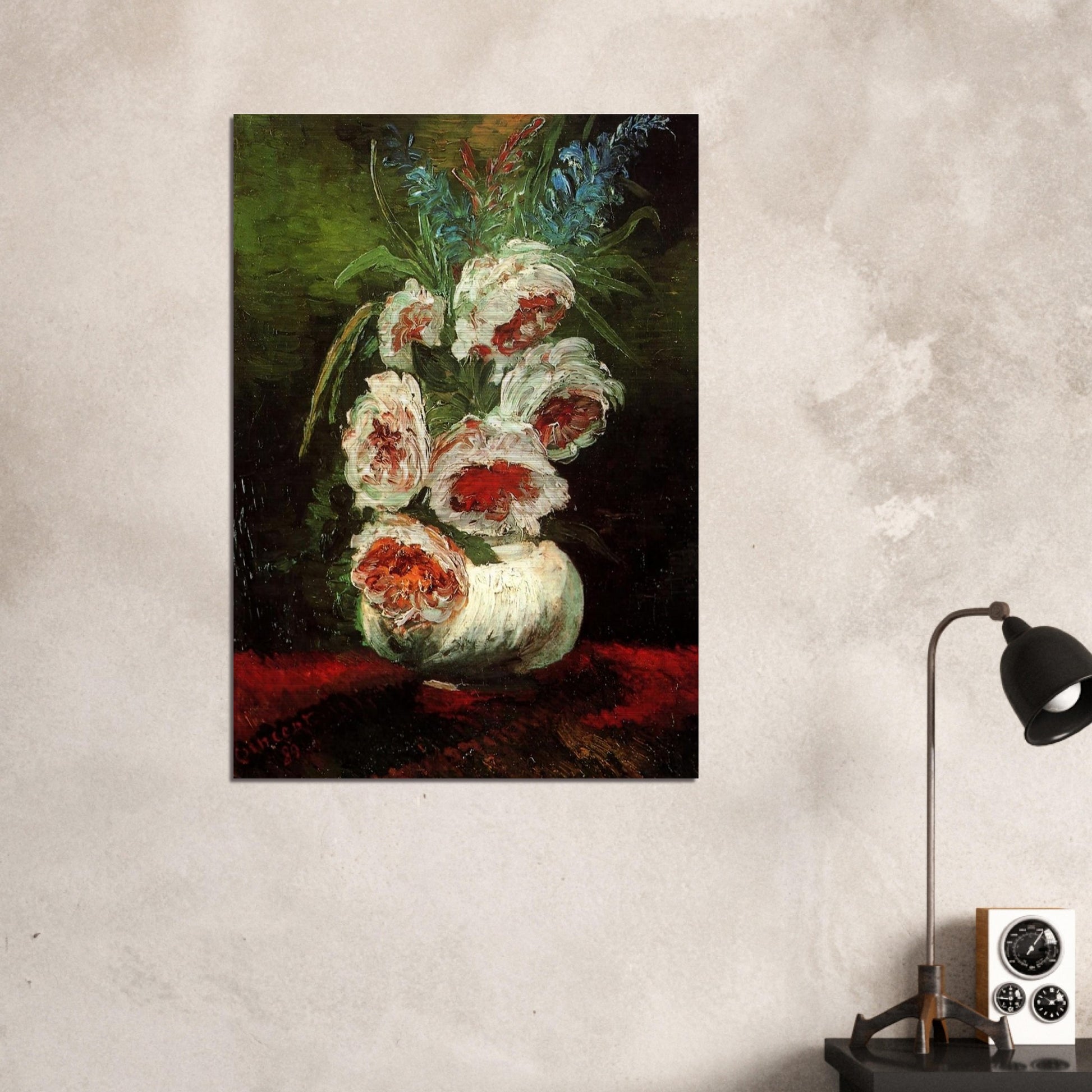 Vase with Peonies - Vincent van Gogh Brushed Aluminum Print - 70x100 cm / 28x40 inches | Vincent van Gogh Aluminum Print | Vincent van Gogh Prints