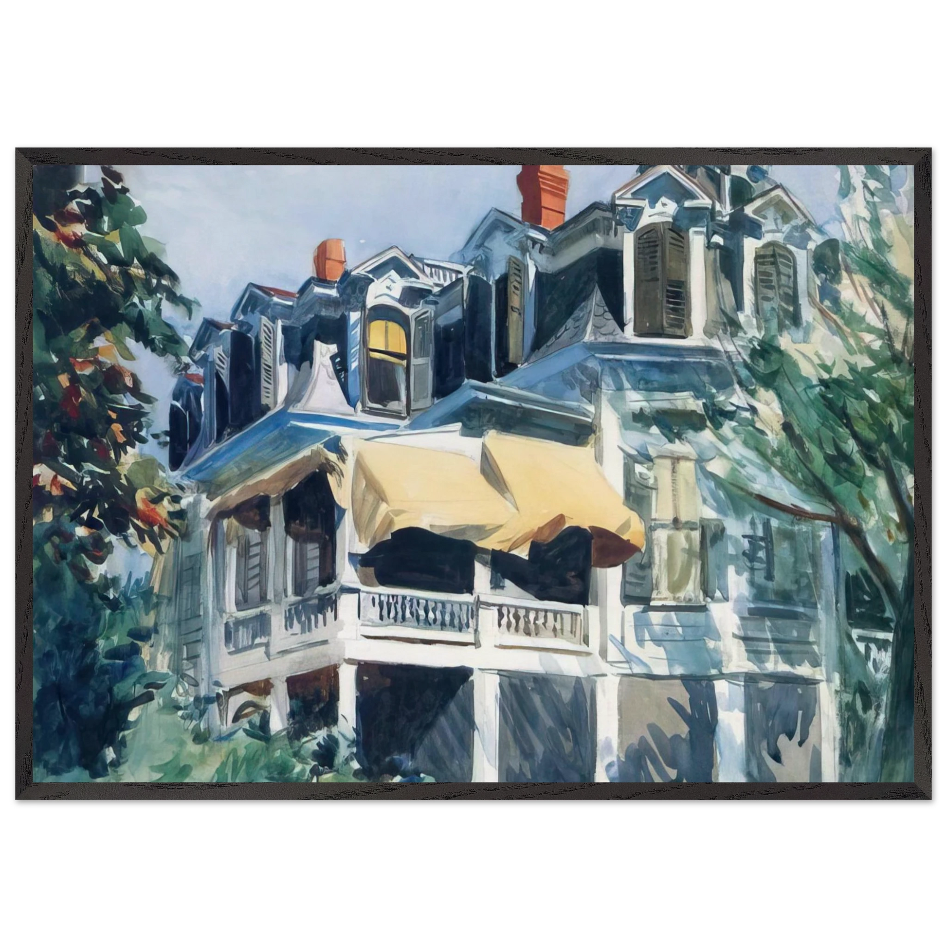 The Mansard Roof - Edward Hopper Framed Art Print – Black Wooden Frame - Default Title - -Framed Art Print