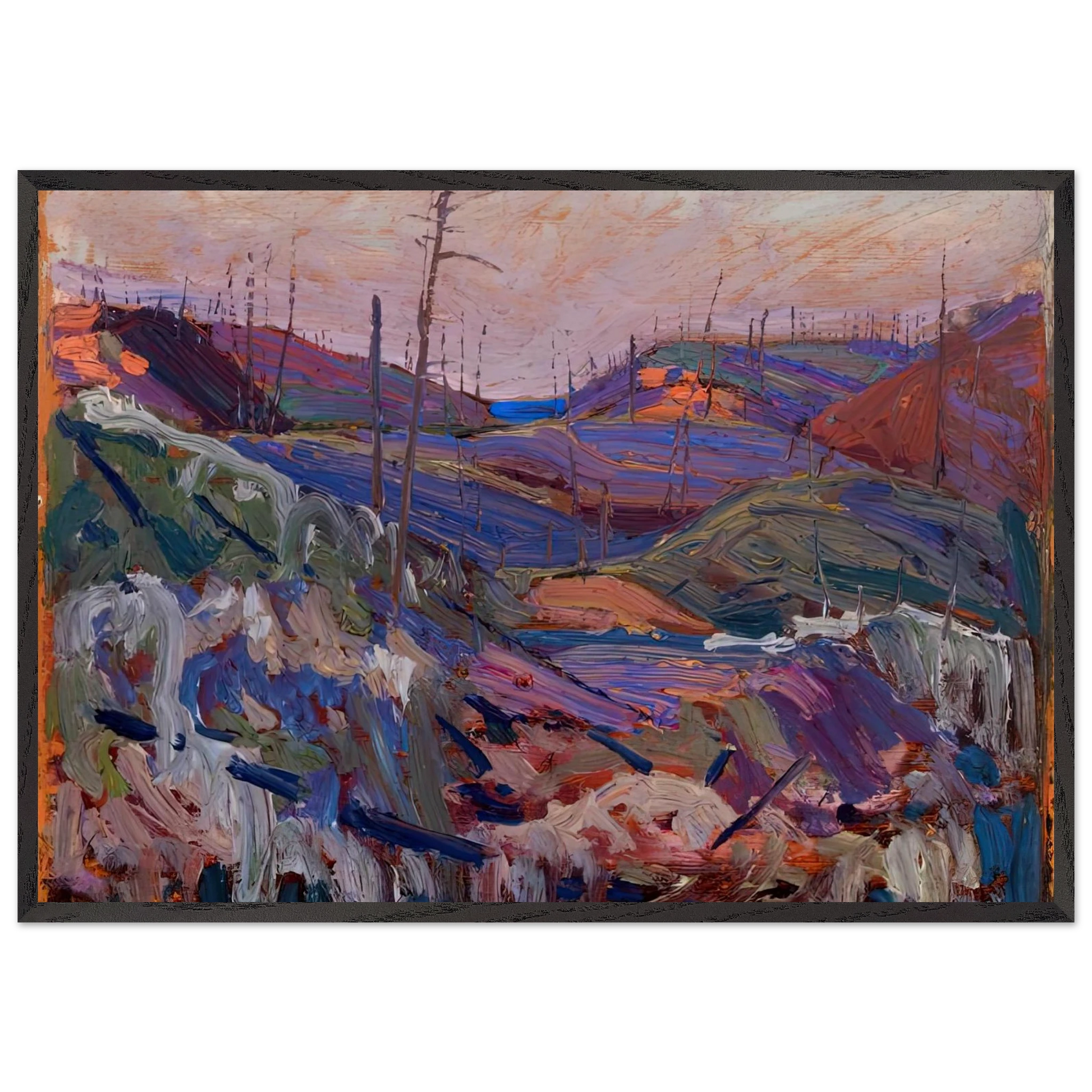 FIRE SWEPT HILLS 1915 - Tom Thomson Framed Art Print – Black Wooden Frame - Default Title - -Framed Art Print