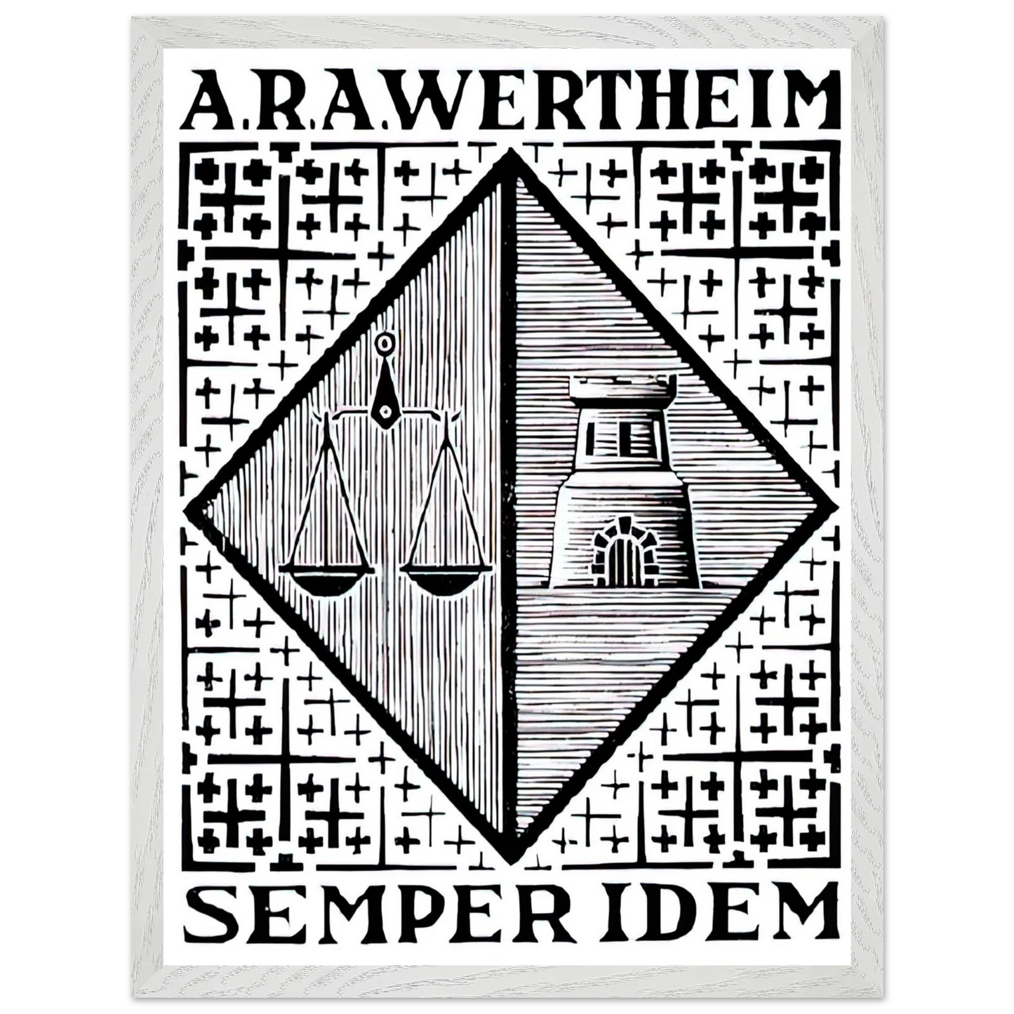 MC Escher - BOOKPLATE A R A WERTHEIM Wall Art - 21x29.7 cm / 8x12" - Premium Wooden Framed Poster With Fine Art Paper - White frame