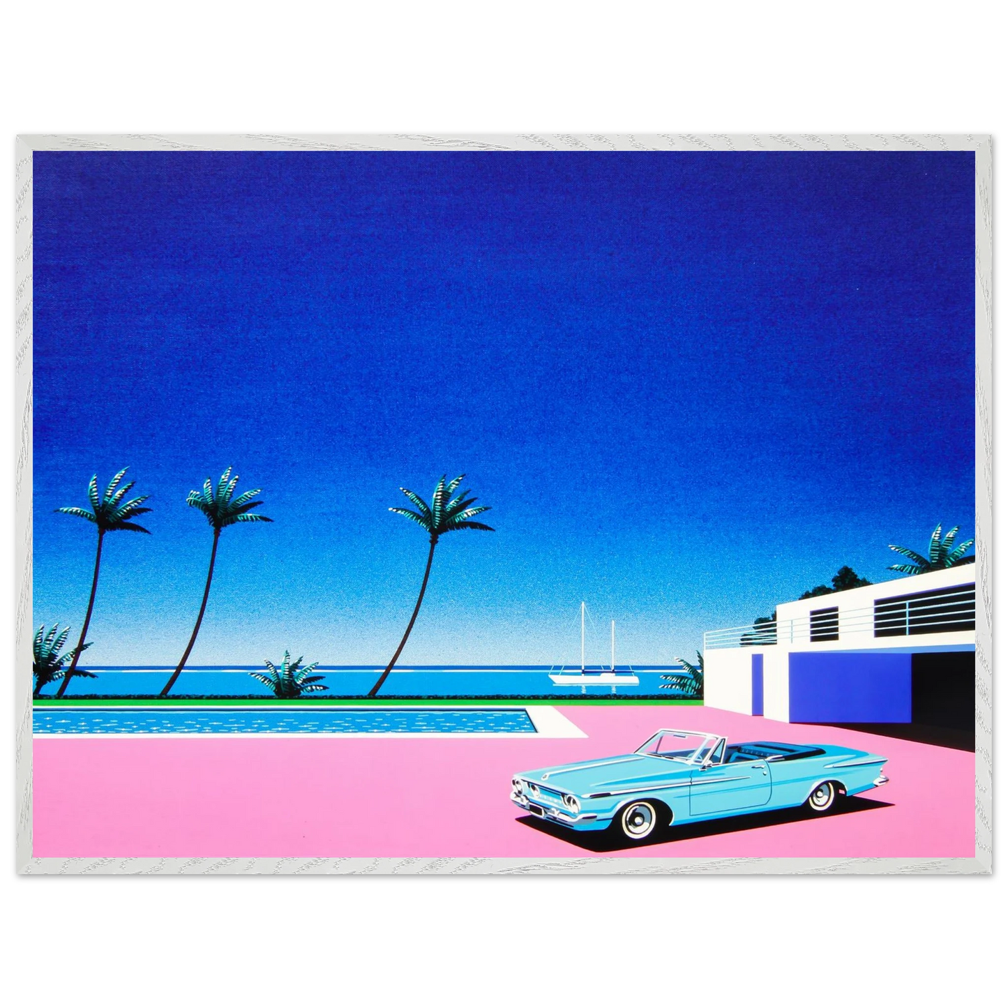 Hiroshi Nagai - Pink Driveway Wall Art - 21x29.7 cm / 8x12" - Premium Wooden Framed Poster With Fine Art Paper - Black frame
