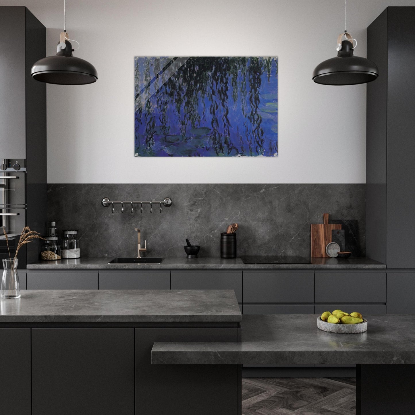 Water Lilies and Weeping Willow Branches - claude monet Acrylic Print - 70x100 cm / 28x40″ inches