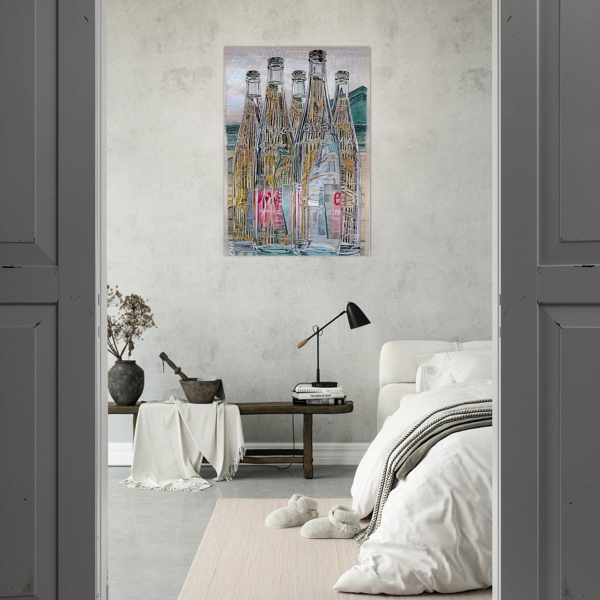 EVIAN BOTTLES 1976 - Janet Fish Brushed Aluminum Print - 70x100 cm / 28x40 inches | Janet Fish Aluminum Print | Janet Fish Prints