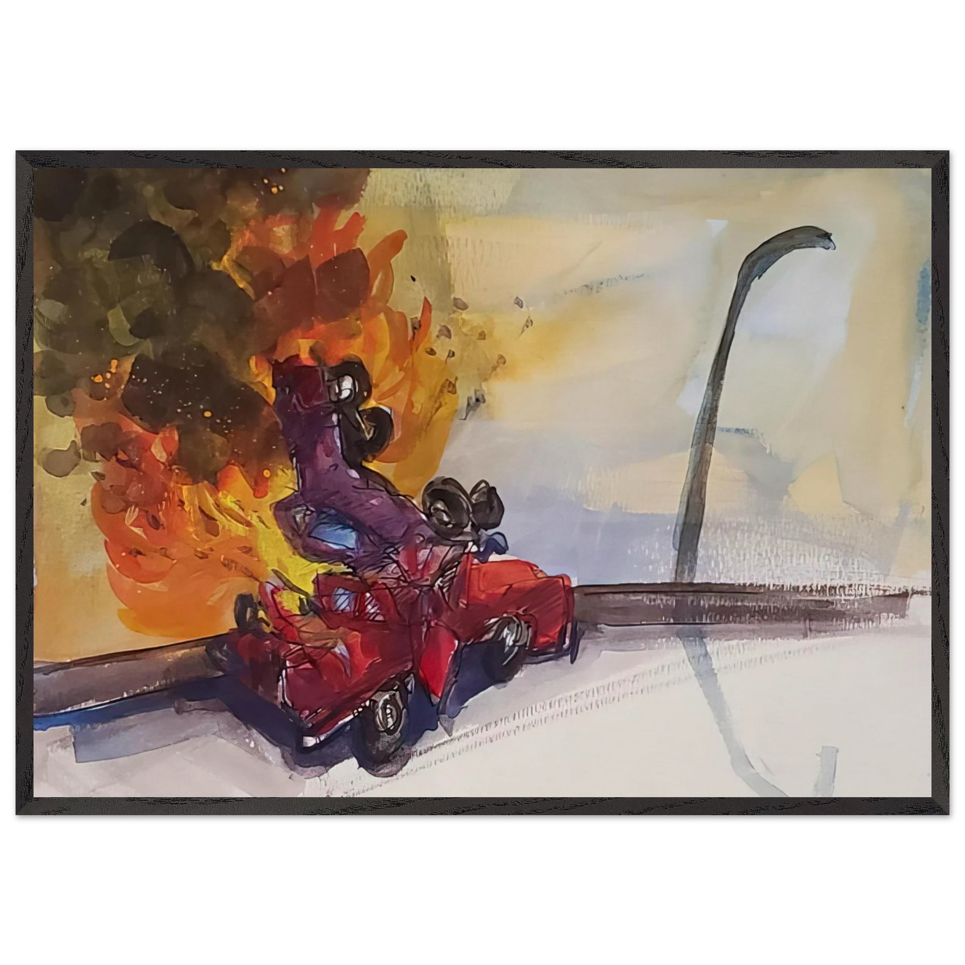 Pile Up Crash - 1984 - Carlos Almaraz Framed Art Print – Black Wooden Frame - Default Title - -Framed Art Print